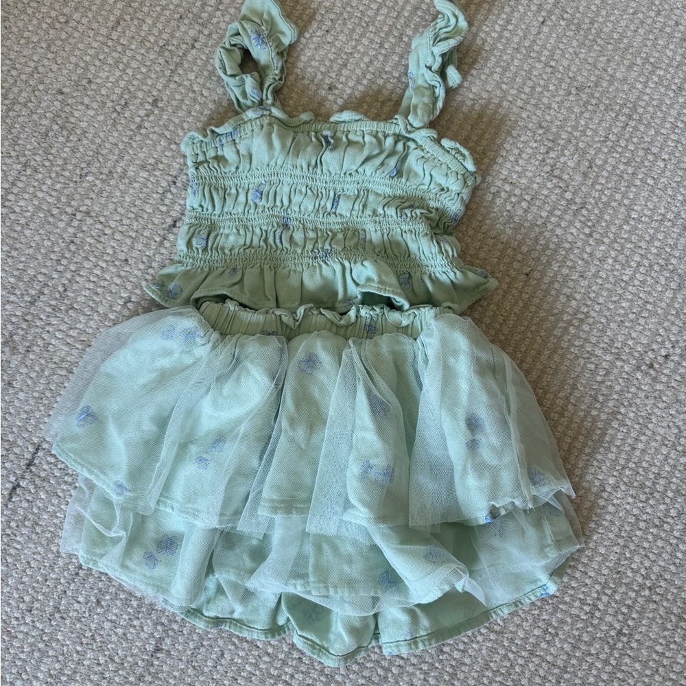 Printed Sleeveless Smocked Top and Tulle Skirt Set
